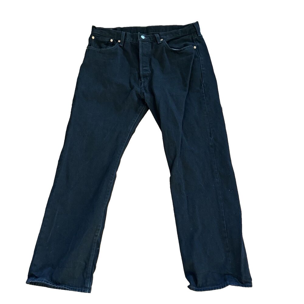 Levis 501 Jeans Mens 38x30 Black Regular Straight Dark Wash Denim Western Fly